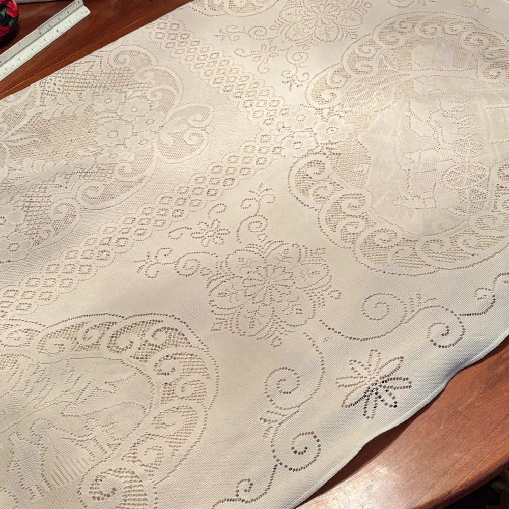 9’x5’ Cream Lace Tablecloth OR Craft Lace/ Fabric with Winter Scenes
